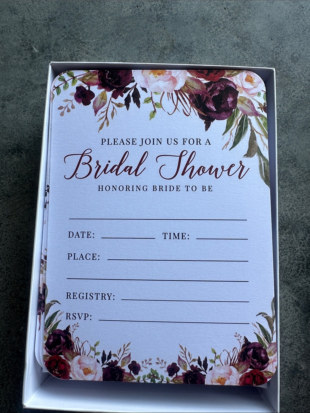 Bridal Shower Invitation Cards - Burgundy Floral Design